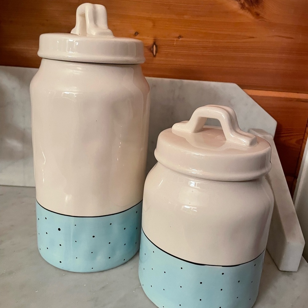 Rae Dunn Magenta polka dot stash canister and snack canister - Picture 8 of 10